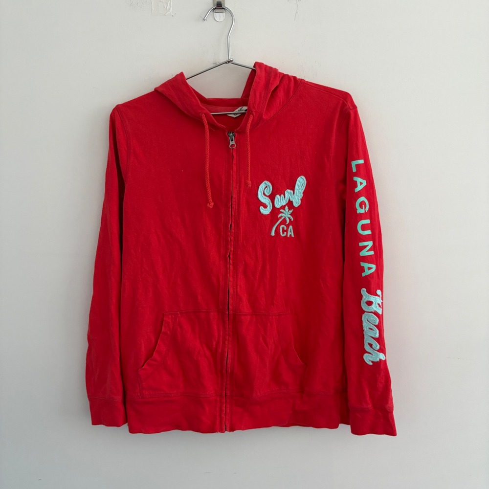 Old Navy Laguna Beach Surf CA Zip Up Hoodie Red Large